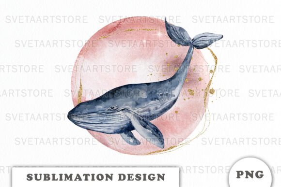 Download Watercolor Whale with Moon Png - Watercolor whale Collection